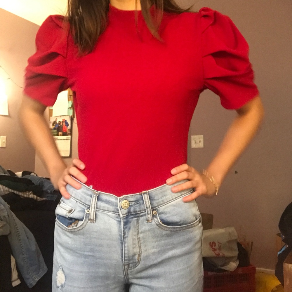 Red Blouse with Statement sleeves